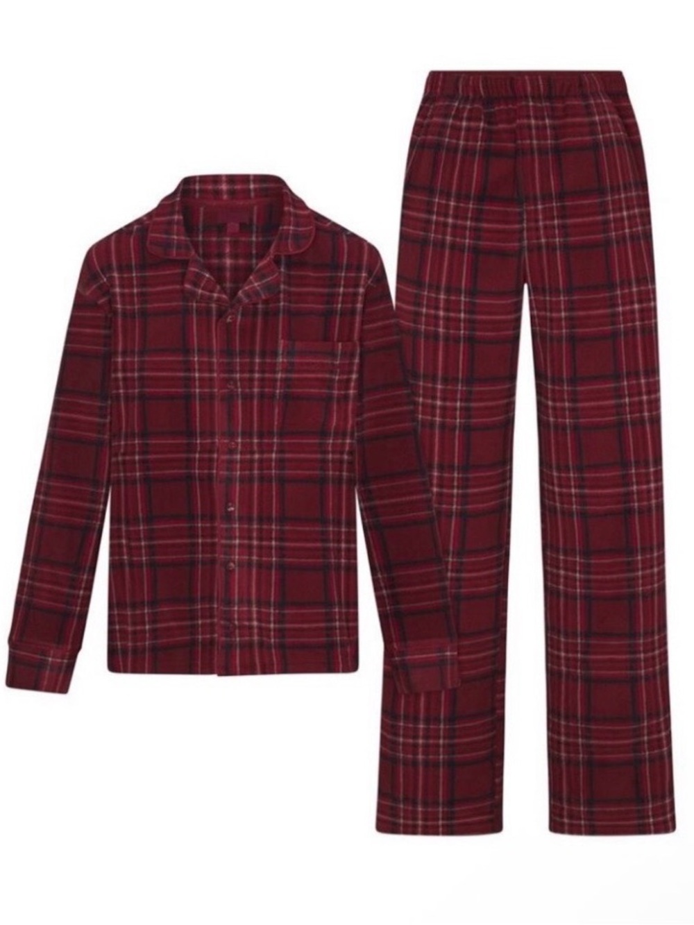 SKIMS Unisex Fleece Sleep Set In Merlot Red Plaid Size Medium Pajama Set